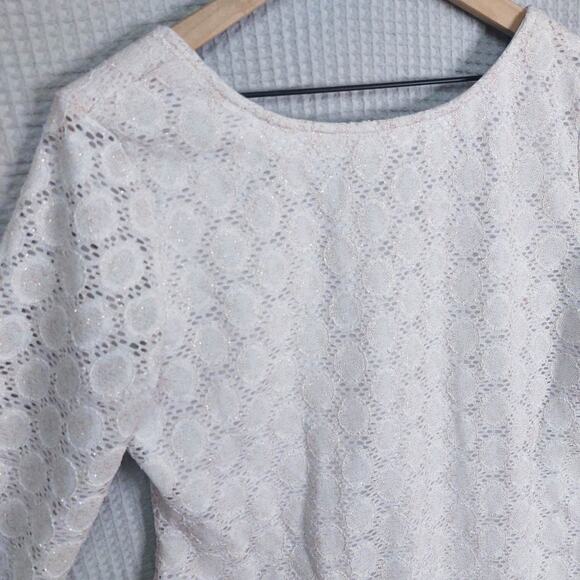 Ronni Nicole Lace Eyelet Sheer Dot Sleeves Scallop Dress Medium - Picture 2 of 7